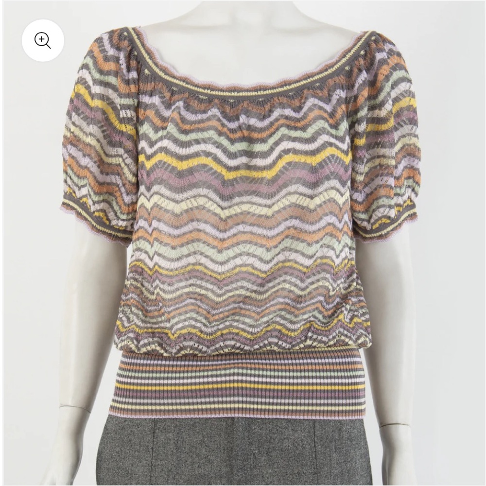 Vintage Missoni Multicolor Wavy Stripe Scalloped Hem Top
